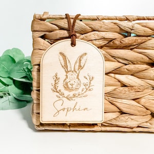 Easter Basket Tag, Personalized Tag, Easter Wood Tag, Custom Easter Tag, Basket Name Tag, First Easter Basket Tag, Easter Bunny Decor image 1