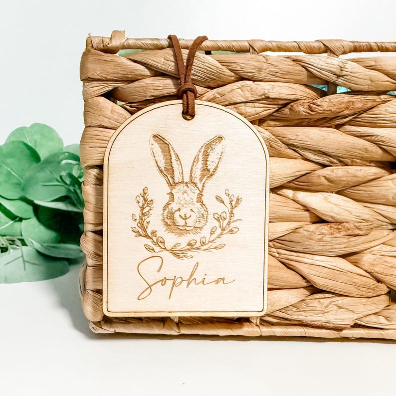 Easter Basket Tag, Personalized Tag, Easter Wood Tag, Custom Easter Tag, Basket Name Tag, First Easter Basket Tag, Easter Bunny Decor image 1