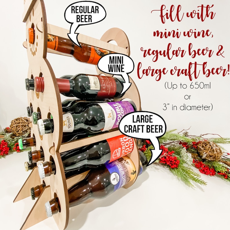 Wine Advent Calendar, Beer Christmas Countdown, Christmas Decor, Personalized Snowman, Wood Tree, Secret Santa, Gift For Her, Gift For Him image 2