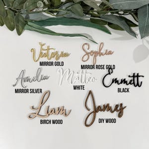 Ciondolo per torta con nome, decorazione per torta personalizzata, decorazione per torta in acrilico, decorazione per torta in legno, decorazione per torta, nome tagliato al laser, decorazione per torta di compleanno, decorazione dorata immagine 6
