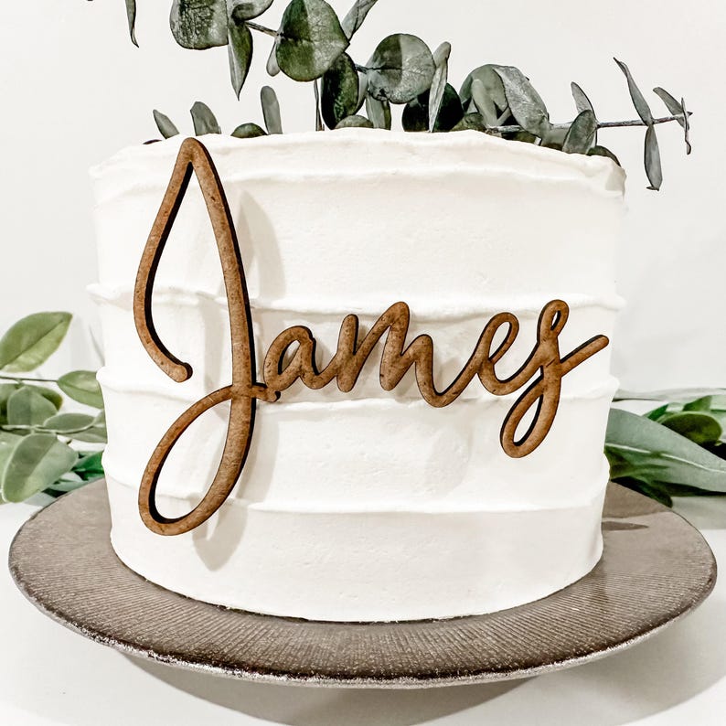 Ciondolo per torta con nome, decorazione per torta personalizzata, decorazione per torta in acrilico, decorazione per torta in legno, decorazione per torta, nome tagliato al laser, decorazione per torta di compleanno, decorazione dorata immagine 4
