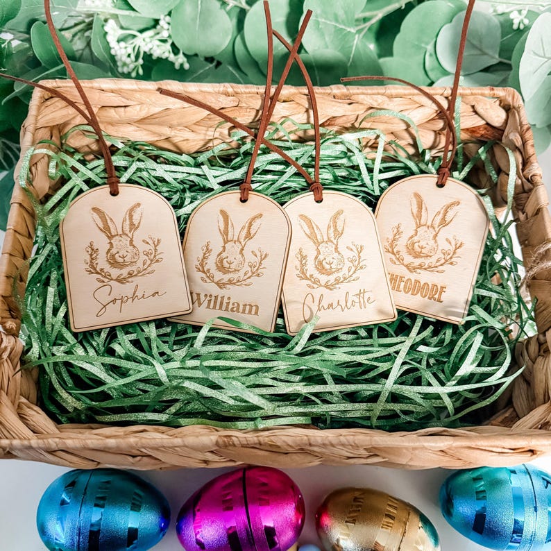 Easter Basket Tag, Personalized Tag, Easter Wood Tag, Custom Easter Tag, Basket Name Tag, First Easter Basket Tag, Easter Bunny Decor image 5