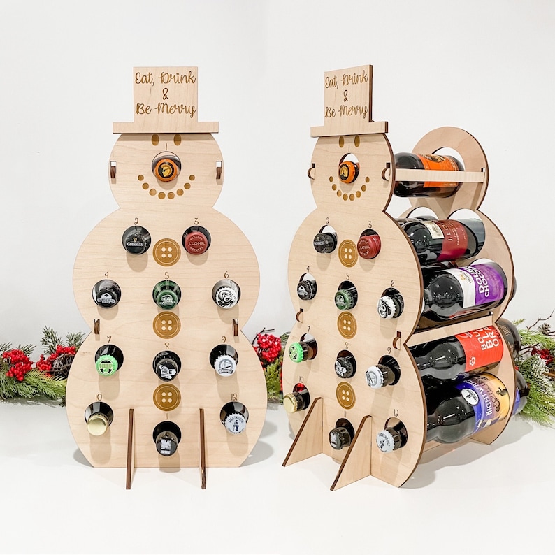 Wine Advent Calendar, Beer Christmas Countdown, Christmas Decor, Personalized Snowman, Wood Tree, Secret Santa, Gift For Her, Gift For Him image 1