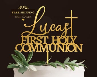 Erstkommunion-Kuchentopper, Tauftorten-Topper, Personalisierte Taufe, God Bless Cake Topper, Erstkommunion-Kreuz, Cake Topper, Gold