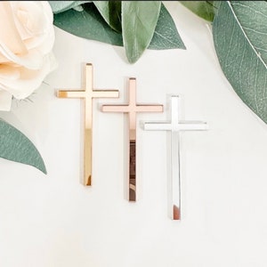 Cross Cake Charm, Baptism Cake Topper, Acrylic Cross Charm, Christening Cake Topper, Gold Cake Topper, Cupcake Topper, Rose Gold Cross