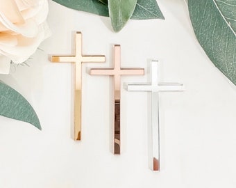 Cross Cake Charm, Baptism Cake Topper, Acrylic Cross Charm, Christening Cake Topper, Gold Cake Topper, Cupcake Topper, Rose Gold Cross