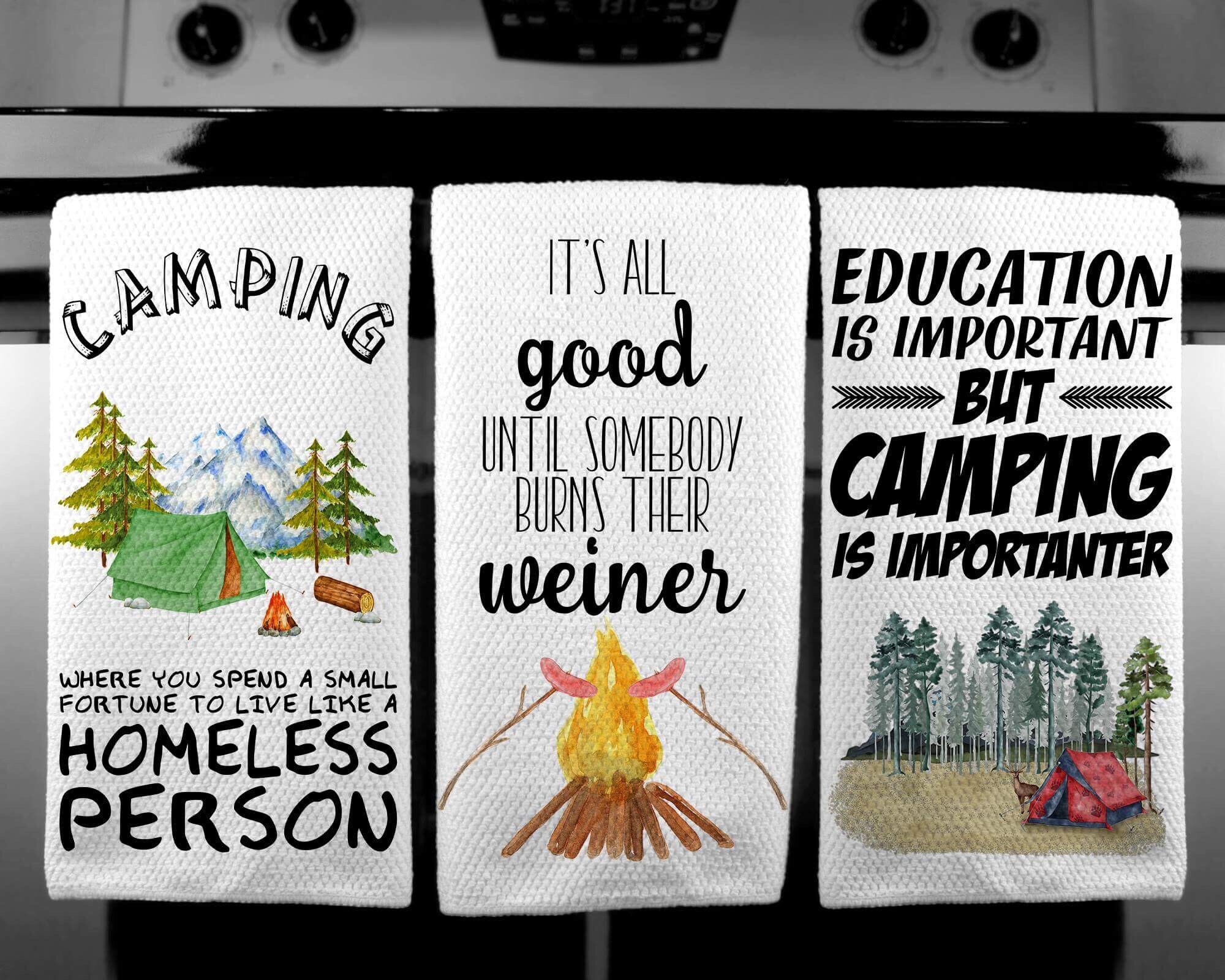 Camping Kitchen Towels Camping Tea Towels Funny Tea Towels Etsy
