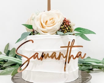 Adorno personalizado para pastel, dije para pastel, adorno acrílico para pastel, adorno de madera para pastel, decoración para pastel, nombre cortado con láser, adorno para pastel de cumpleaños, oro rosa, plata