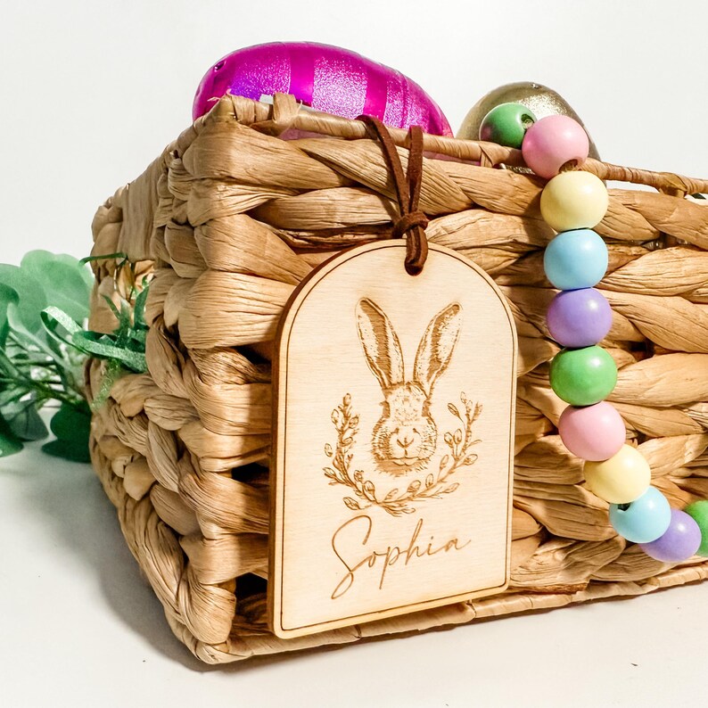 Easter Basket Tag, Personalized Tag, Easter Wood Tag, Custom Easter Tag, Basket Name Tag, First Easter Basket Tag, Easter Bunny Decor image 3