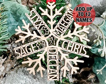Name Snowflake Ornament, Family Name Ornament, Personalized Ornament, Grandparents Gift, Pet Name Ornament, Family Name Gift, Custom Names