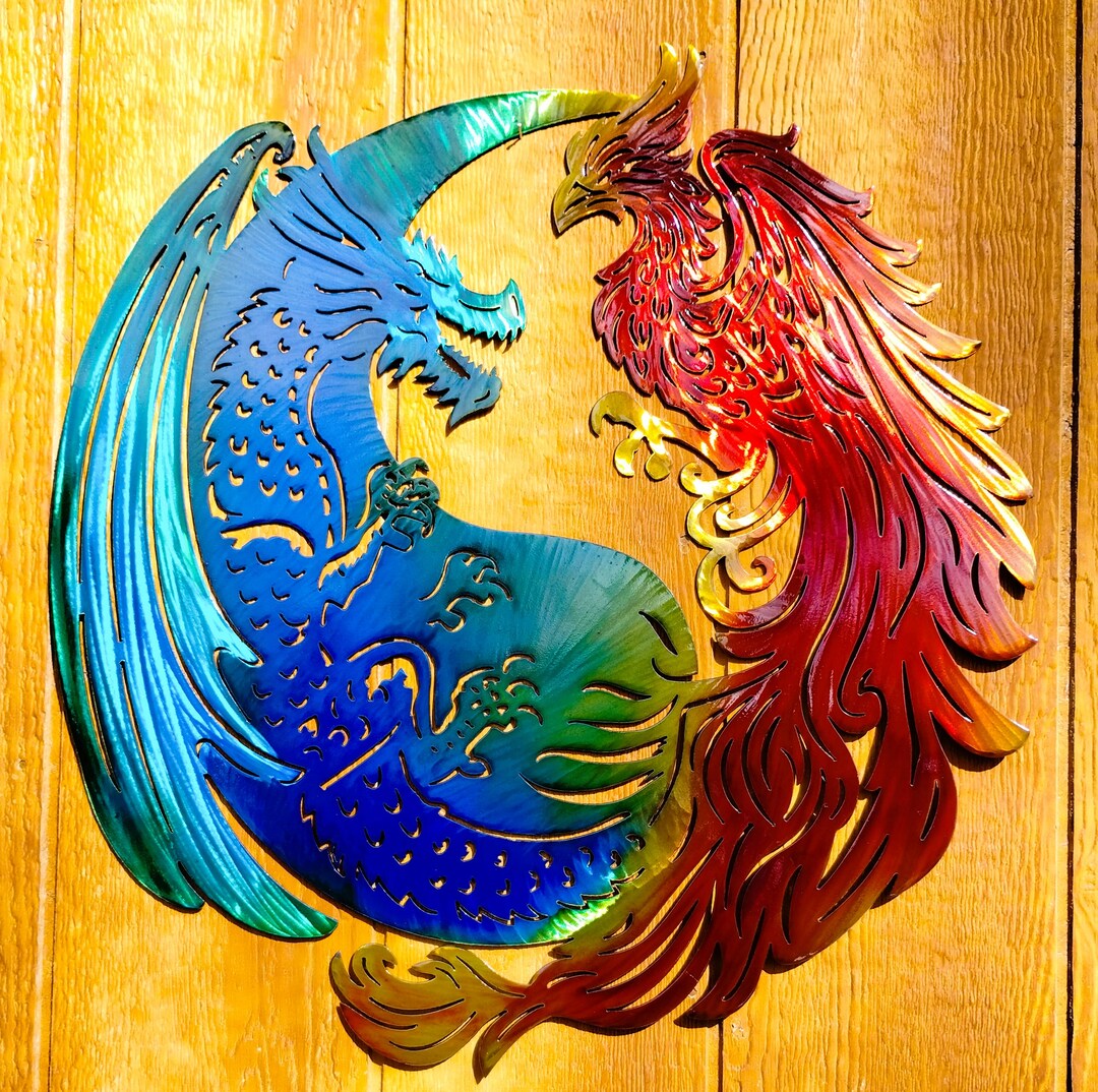 Medieval Dragon and Phoenix Metal Wall Art - Yin Yang Design ...