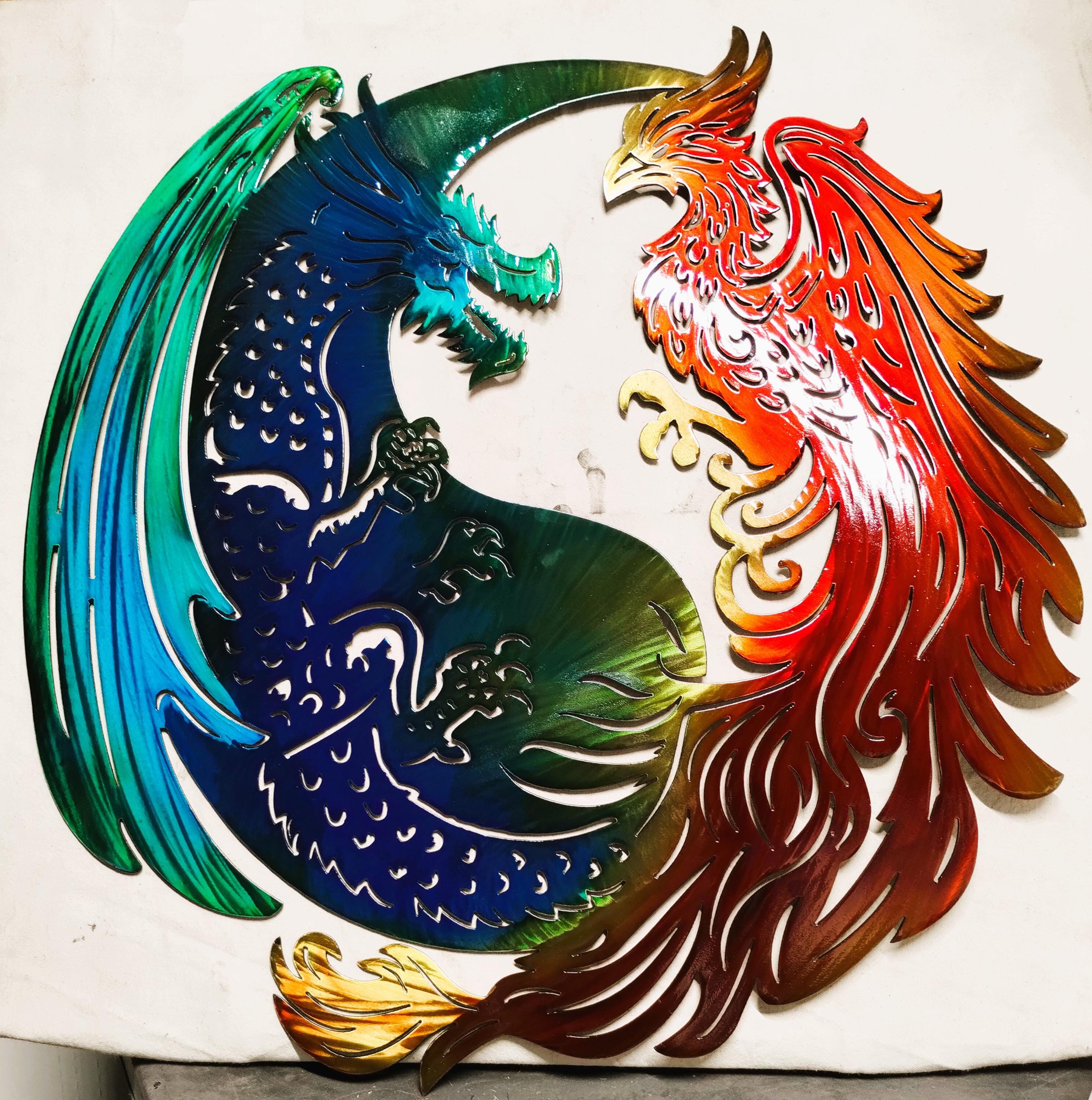 Medieval Dragon and Phoenix Metal Wall Art - Yin Yang Design ...