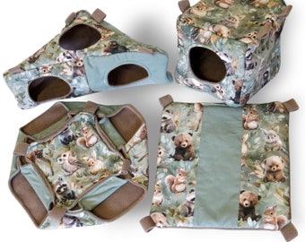 Cage set for rats, sugar glider hammock, ferret bed, chinchilla house, guinea hut, honeycomb, cube, pet accessories, christmas pet box, xmas