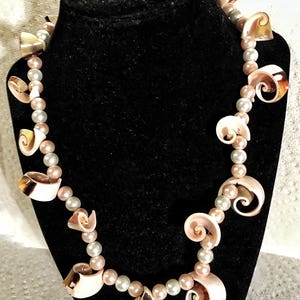 Pink Sea Shell and Pearl Necklace