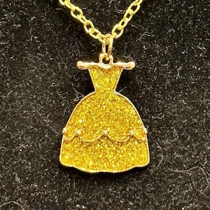 Yellow, Gold, Sparkle, Dress, Belle, Pendant, Necklace