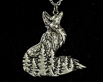 Silver, Wolf, Mountains, Trees, Wilderness, Pendant, Necklace