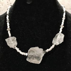 Clear Quartz, Hematite, White Beaded, Necklace