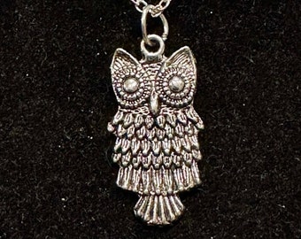 Silver, Owl, Simple, Pendant, Necklace