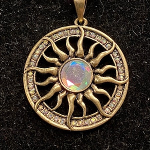 Antique Bronze, Sun, Rhinestone, Pendant, Necklace