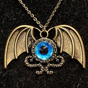 Steampunk, Eyeball, Bat Wing, Serpent, Antique Bronze, Pendant, Necklace