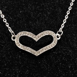 Silver, Rhinestone, Heart, Necklace