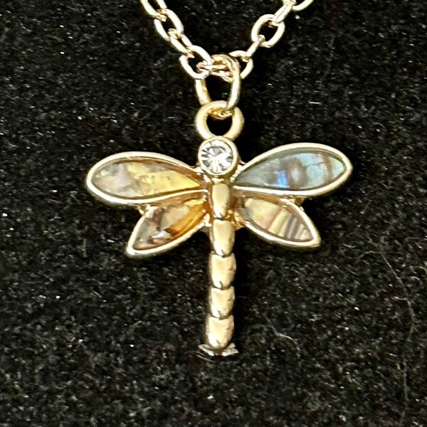 Rose Gold, Abalone Shell, Dragonfly, Pendant, Necklace