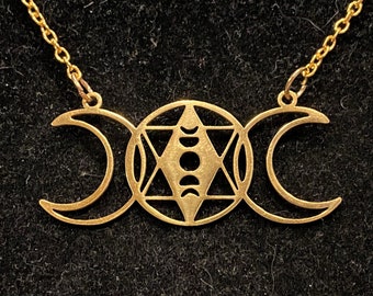 Gold, Dreifacher Göttin Anhänger, Mondphase Charm, Wicca, Pagan, Anhänger, Halskette