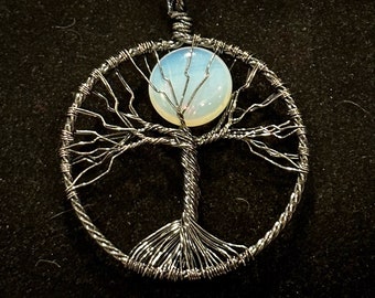 Large, Wire Wrapped, Tree of Life, Opal, Moon, Pendant, Necklace