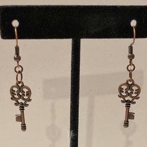 Copper, Silver, Key, Skeleton Key, Dangle, Earrings