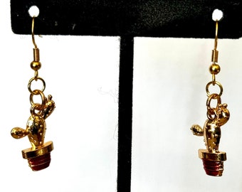 Gold, Kaktus, baumeln, Ohrringe