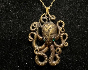Steampunk, Octopus, Antique Bronze, Pendant, Necklace