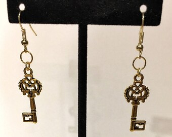 Oro, Argento, Chiave scheletro, Steampunk, Ciondolo, Orecchini