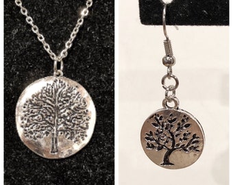 Tree Of Life, Silver, Necklace, and Earring Set