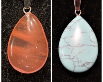 Strawberry Quartz, Turquoise, Teardrop, Pendant, Necklace