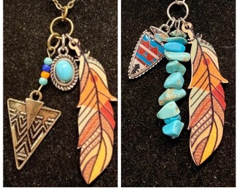 Western, Arrowhead, Feather, Turquoise, Charm, Necklace