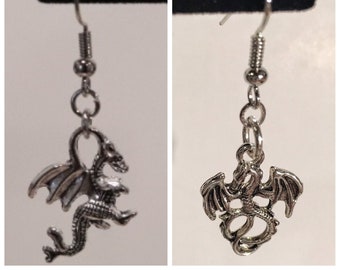 Silver, Dragon, Dangle, Earrings