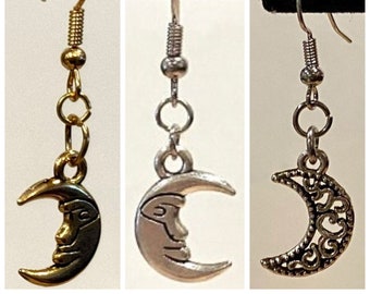 Silver, Crescent, Moon, Fancy, Dangle, Earrings