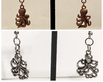 Dark Silver, Copper, Octopus, Dangle, Earrings