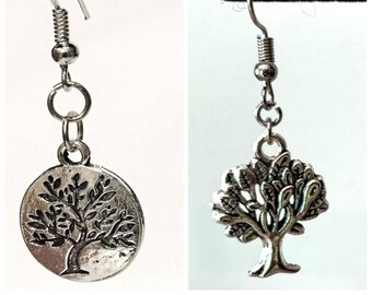 Silver, Circle, Tree of Life, Dangle, Earrings