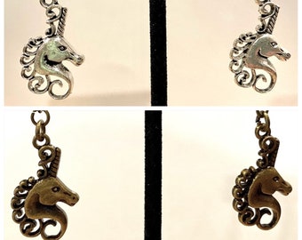 Silver, Antique Bronze, Unicorn, Dangle, Earrings