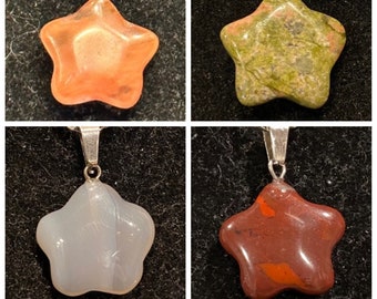 Quartz fraise, Jaspe unakite, Agate, Jaspe bréchique, Étoile, Pendentif, Collier