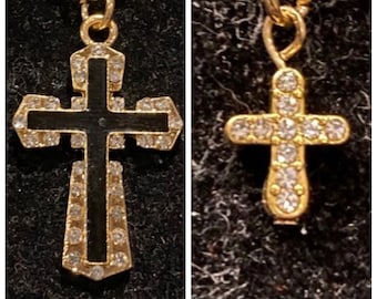 Gold, Black, Rhinestone, Cross, Pendant, Necklace