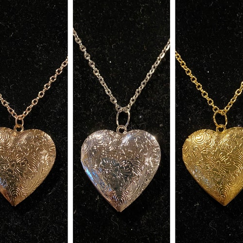 Silver Heart Locket Necklace Etsy