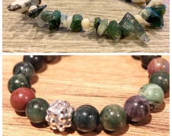 Moosachat, Edelstein, Perlen, Armband