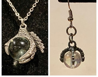 Dragon Claw, Crystal Ball, Earring, and Necklace Set