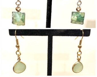 Avventurina verde, oro, argento, pendenti, orecchini