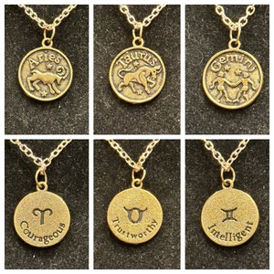 Zodiac, Antique Gold, Antique Silver, Round, Pendant, Necklaces