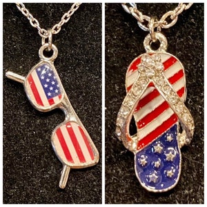 Flip Flop, USA, Flag, Rhinestone, Shoe, Pendant, Necklace