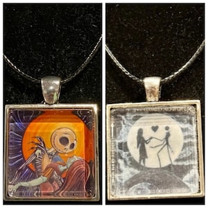 Halloween, Muñeca de trapo, Esqueleto, Enamorado, Cuadrado, Colgante, Collar