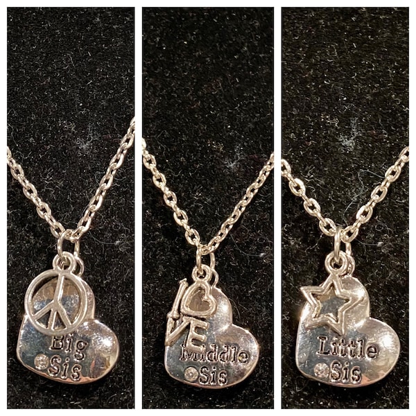 Sisters Necklace Set - 3 Piece Big Sis Middle Sis Little Sis Bar Necklaces Gift